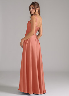 Azazie Shaude Bridesmaid Dresses Salmon Pink A-Line Pleated Stretch Satin Dress image7
