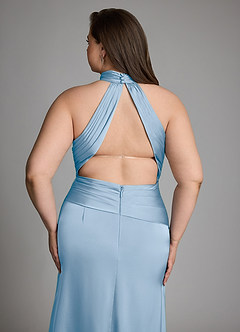 Azazie Gracelynn Bridesmaid Dresses Powder Blue Sheath Pleated Stretch Satin Dress image6