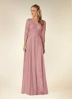 Azazie Noella Kleider für die Brautmutter A-Linie V-Hals Spitze Chiffon Kleid Altrosa image2