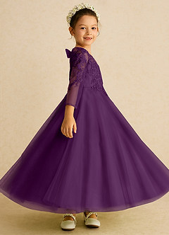 Azazie Precious Flower Girl Dresses Grape A-Line Lace Tulle Dress image3