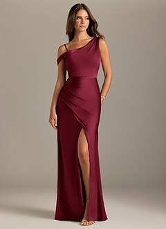 Azazie Madelyn Bridesmaid Dresses Burgundy Mermaid One Shoulder Stretch Satin Convertible Dress image8