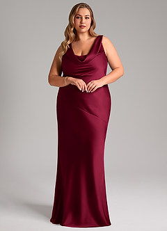 Azazie Rylina Bridesmaid Dresses Burgundy Mermaid Stretch Satin Dress image9