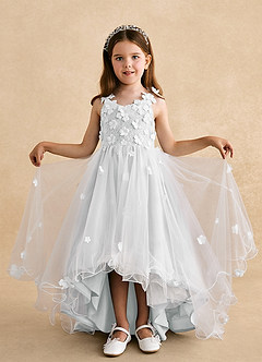 Azazie Celia Flower Girl Dresses Diamond White A-Line Lace Tulle Dress image4