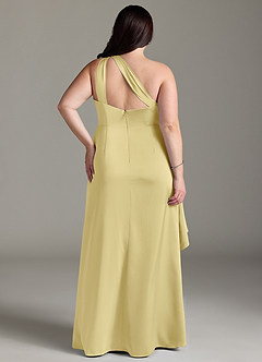 Azazie Maive Robes de demoiselle d'honneur Robe Fourreau en Satin extensible Rayé Sorbet Citron image7
