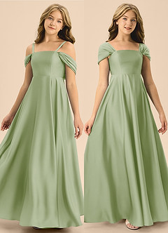 Azazie Rowena Junior Robe Trapèze en Satin extensible Arc Vert Sauge image1