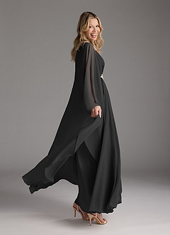 Azazie Drew Mother of the Bride Dresses Black A-Line Pleated Chiffon Dress image7