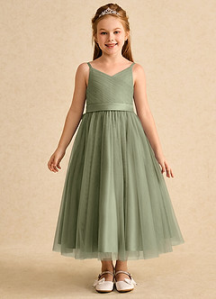 Azazie Patootie Flower Girl Dresses Pistachio A-Line Spaghetti Strap Tulle Dress image1