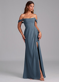 Azazie Johana Jurken voor bruidsmeisjes Converteerbaar Jurk van Chiffon met Zeemeermin Off the Shoulder Neptunus image6