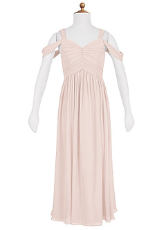 Azazie Lianne Junior Rose Petal A-Line Off the Shoulder Chiffon Dress image13