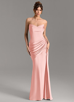 Azazie Zorah Vestidos de damas de honor Vestido Rosa Empolvado de Satén Elástico de Corte Sirena Convertible con Corsé image3