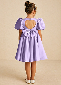 Azazie Muffin Flower Girl Dresses Lilac A-Line with Sleeves Matte Satin Dress image1