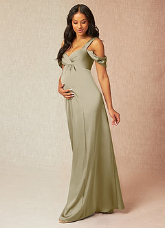 Azazie Rhea vestidos de dama de honor de maternidad Vestido de Corte En A Off The Shoulder Plisado Hasta el suelo Satén Elástico image3