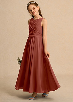Azazie Ducky Junior Formal Flower Girl Dresses Auburn A-Line Pleated Chiffon Dress image5