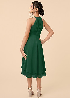 Azazie Linna Junior Dark Green A-Line Pleated Chiffon Dress image4
