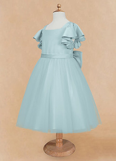 Azazie Kaeya Flower Girl Dresses Mist A-Line Bow Tulle Dress image7