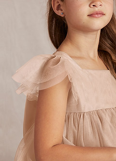 Azazie Kalio vestidos de niña de las flores Vestido de Rosa Inglesa de Tul de Corte En A con Con mangas image3