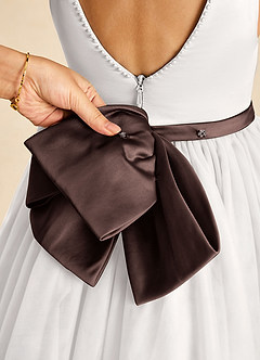 Azazie Seline Flower Girl Dresses Ivory Ganache A-Line Bow Tulle Dress image3