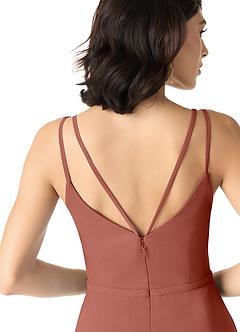 Azazie Janine Brautjungfernkleider A-Linie V-Hals Chiffon Kleid Rotbraun image5
