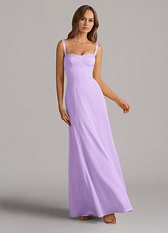 Azazie Amaris Robes de demoiselle d'honneur Robe Trapèze en Satin extensible Corset Lilas image1