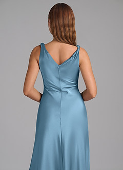 Azazie Nerine Bridesmaid Dresses Steel Blue A-Line Pleated Stretch Satin Dress image2