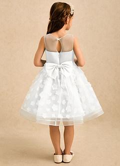 Azazie Billie Flower Girl Dresses White Ball-Gown Pleated Matte Satin Dress image2