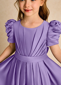 Azazie Miriam Flower Girl Dresses Tahiti Ball-Gown Pleated Matte Satin Dress image8