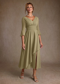 Azazie Aerynne Kleider für die Brautmutter A-Linie Plissee Chiffon Kleid Moosgrün image1