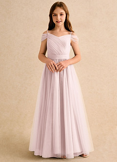 Azazie Yuna Girls Formal Abiti da Ragazza di Fiori Abito A-Line in Tulle Spalle Scoperte Rosa Rossore image4