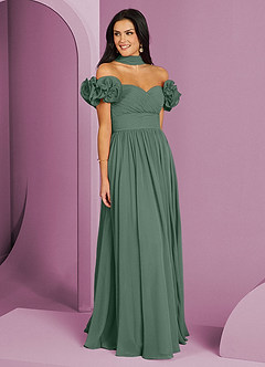 Barbie ♥ Azazie Bridesmaid Dresses Eucalyptus A-Line Off the Shoulder Chiffon Convertible Dress image3