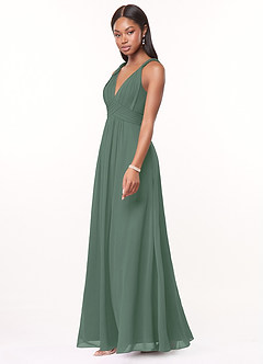 Azazie Maren Bridesmaid Dresses Eucalyptus A-Line Pleated Chiffon Dress image3