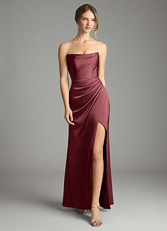 Azazie Leonis Bridesmaid Dresses Merlot Mermaid Pleated Stretch Satin Convertible Dress image5