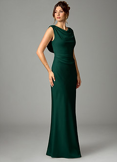 Azazie Kieryn Bridesmaid Dresses Emerald Mermaid Pleated Stretch Satin Dress image3