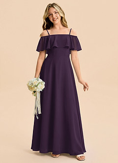 Azazie Maggie Junior Plum A-Line Off the Shoulder Chiffon Dress image5