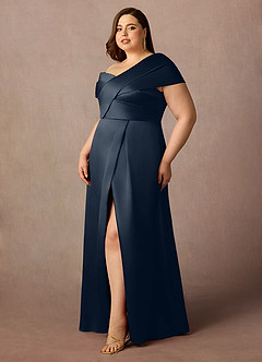 Azazie Marissa Venta Final Vestido de Azul Marino Oscuro de Micado de Corte en A con Plisado image10
