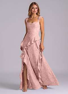 Azazie Sloane Brautjungfernkleider Eine Linie Herzausschnitt Blumen-Burnout Kleid Puderrosa image3