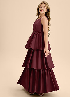 Azazie Meadowyn Junior Cabernet A-Line Bow Stretch Satin Dress image5