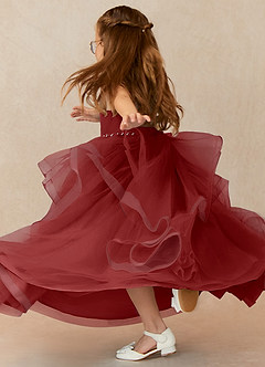 Azazie Sofia Flower Girl Dresses Rust A-Line Beaded Tulle Dress image2