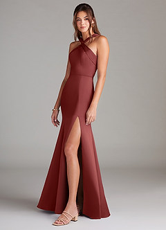 Azazie Rue Bridesmaid Dresses Terracotta Mermaid Pleated Stretch Satin Dress image5
