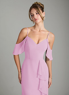 Azazie Alexys Bridesmaid Dresses Candy Pink Sheath Off the Shoulder Chiffon Dress image3
