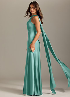 Azazie Kinsley Bridesmaid Dresses Aqua Mermaid Side Slit Stretch Satin Dress image4
