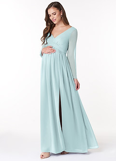 Azazie Teton Maternity Bridesmaid Dresses A-Line Long Sleeve Chiffon Floor-Length Dress image3