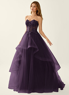 Anais Violet Foncé Robe de bal à corset, laçage au dos et volants en dentelle image4