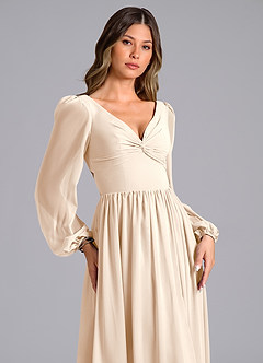 Azazie Zeya Bridesmaid Dresses White Alabaster A-Line Long Sleeve Chiffon Dress image5