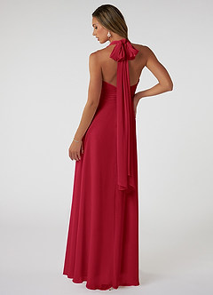 Azazie Fifi Brautjungfernkleider Wandelbar A-Linie Schulterfrei Chiffon Kleid Scharlachrot image3