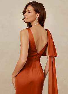 Christian Siriano Bridal for Azazie 1011 Bridesmaid Dresses Burnt Orange Mermaid Bow Stretch Satin Dress image4