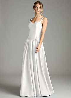 Azazie Evadina Brudepigekjoler En streg Korset Stræk satin Gulv-længde Kjole image3