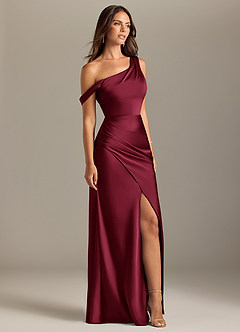 Azazie Madelyn Bridesmaid Dresses Burgundy Mermaid One Shoulder Stretch Satin Convertible Dress image4