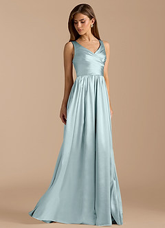 Azazie Keyla Bridesmaid Dresses Mist A-Line Pleated Metallic Satin Dress image4