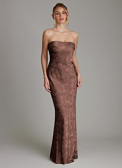 Azazie Viv Essayer des robes à la maison Robe Fourreau en Jacquard Sans bretelles Jacquard Au Chocolat image3