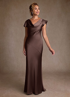 Azazie Shelby Mother of the Bride Dresses Ganache Mermaid Pleated Stretch Satin Dress image3